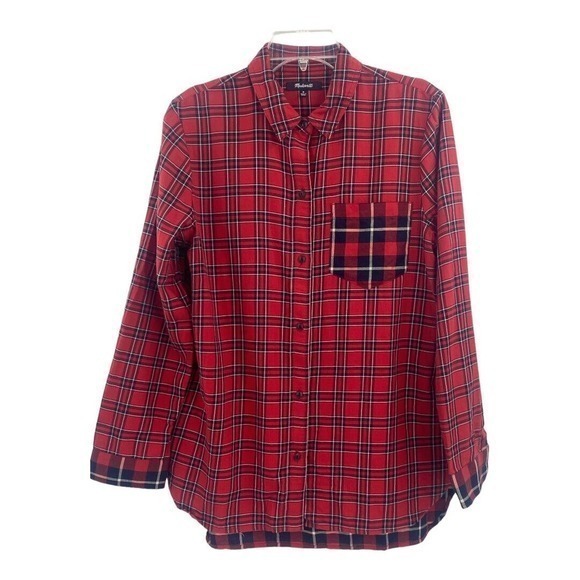 Madewell Red Black Plaid Button Up Long Sleeve New No Tags Women’s M - Picture 6 of 7